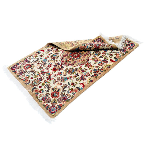 Al Ahmedani Linen Floral Medallion Wonderful Design Rectangle Hand Knotted Area Rug Home Decor Wool Silk Indoor Carpet (4.3 x 2.6)'