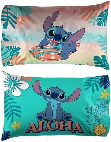 Lilo & Stitch Pillowcase 2 Piece Set Island Design Microfiber Standard Size Pillow Covers for Kids Bedroom & Nursery