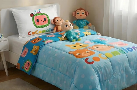 CocoMelon Cartoon Characters Soft Twin/Full Reversible Comforter Set for Kids
