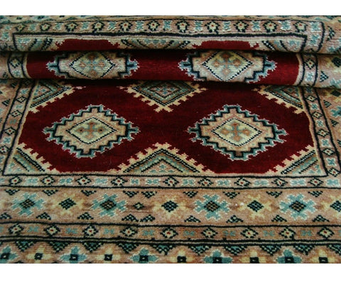 Exclusive Red Abstract Jaldar Flowers Area Rug Hand Knotted Wool Silk Carpet (4 x 2.6)'