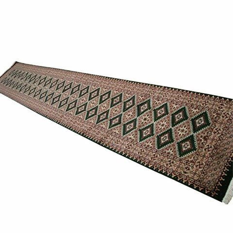 Awesome Dark Green Jaldar Hand Knotted Wool Silk Carpet Runner Rug (14.6 x 2.5)'