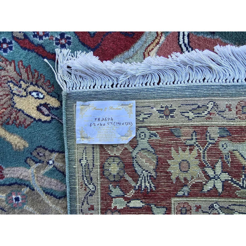 Al Ahmedani Linen Shikar Gah Lion King Deer Hunting Double Knot Rectangle Area Rug Wonderful Design Wool Silk Hand Knotted Home Decor Indoor Carpet (6.3 x 4)'