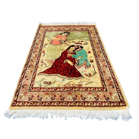 Exclusive Designed Umre Khayam Love New Rectangle Area Rug Wool Silk Hand Knotted Carpet (4 X 2)'