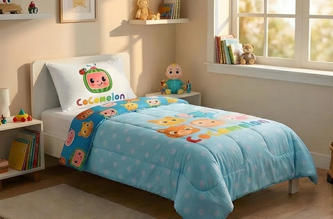 CocoMelon Cartoon Characters Soft Twin/Full Reversible Comforter Set for Kids