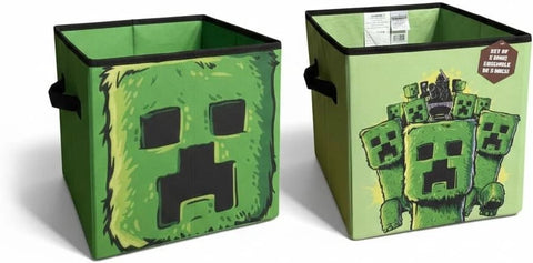 Minecraft Storage Bin 2-Pack Creeper Collapsible Fabric Baskets for Kids Room