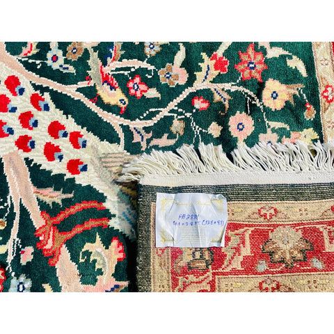 Al Ahmedani Linen Peacock Ostrich Tree of Life Rectangle Hand Knotted Area Rug Home Decor Wool Silk Indoor Carpet (4.1 x 2.8)'