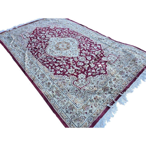 Al Ahmedani Linen Red Floral Medallion Floral Rectangle Area Rug Wonderful Design Wool Silk Hand Knotted Home Decor Indoor Carpet (8.2 x 5.3)'