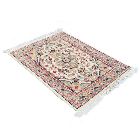 Al Ahmedani Linen Floral Medallion Rectangle Hand Knotted Wonderful Design Area Rug Home Decor Wool Silk Indoor Carpet (2.8 x 2.0)'