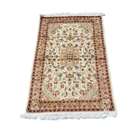 Al Ahmedani Linen Floral Medallion Rectangle Hand Knotted Wonderful Design Area Rug Home Decor Wool Silk Indoor Carpet (4.0 x 2.7)'