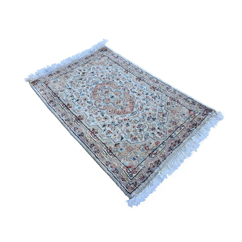 Al Ahmedani Linen Floral Medallion Rectangle Area Rug Hand Knotted Wonderful Design Wool Silk Home Decor Indoor Carpet (3.1 x 2.1)'