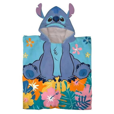 Disney Lilo & Stitch Kids Hooded Poncho Towel Cotton Beach Bath Towel Blue