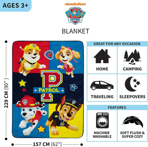Paw Patrol Franco Kids Ultra Soft Micro Raschel Blanket 62 x 90 in
