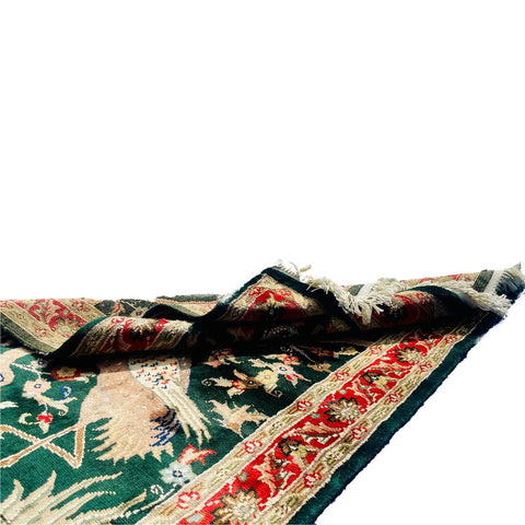 Al Ahmedani Linen Peacock Ostrich Tree of Life Rectangle Hand Knotted Area Rug Home Decor Wool Silk Indoor Carpet (4.1 x 2.8)'