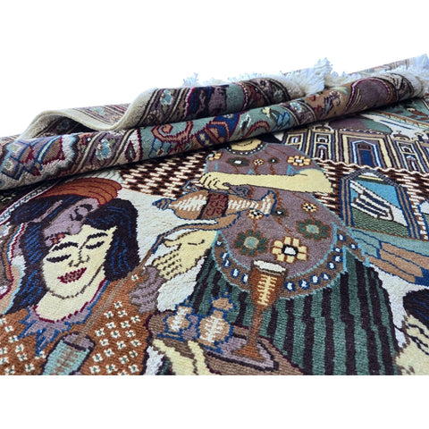 Al Ahmedani Linen Love Umre Khayam King Queen Love Story Hand Knotted Rectangle Area Rug Wonderful Design Home Decor Wool Silk Indoor Carpet (6.0 x 4.1)'