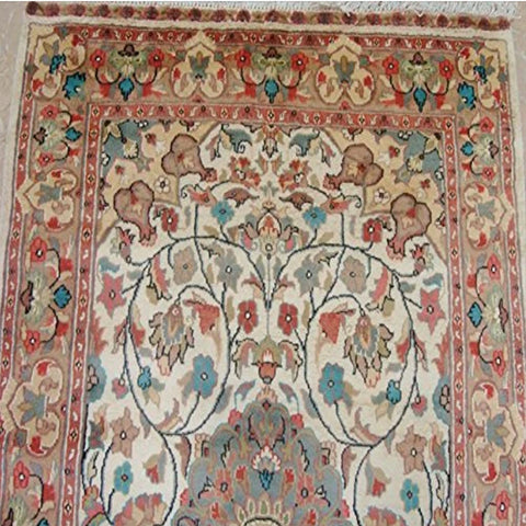 Exclusive Ivory Medallion Designed Rectangle Area Rugs Hand Knotted Wool Silk Carpet (6 x 4)'