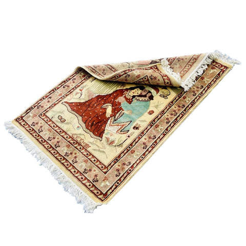 Exclusive Designed Umre Khayam Love New Rectangle Area Rug Wool Silk Hand Knotted Carpet (4 X 2)'
