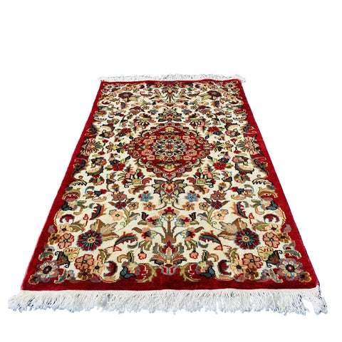 Al Ahmedani Linen Floral Medallion Rectangle Hand Knotted Wonderful Design Home Decor Area Rug Wool Silk Indoor Carpet (4.1 x 2.6)'