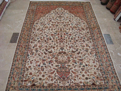 Awesome Tree of Life Birds Floral Oriental Area Rug Hand Knotted Wool Silk Carpet (9 x 6)'