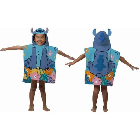 Disney Lilo & Stitch Kids Hooded Poncho Towel Cotton Beach Bath Towel Blue