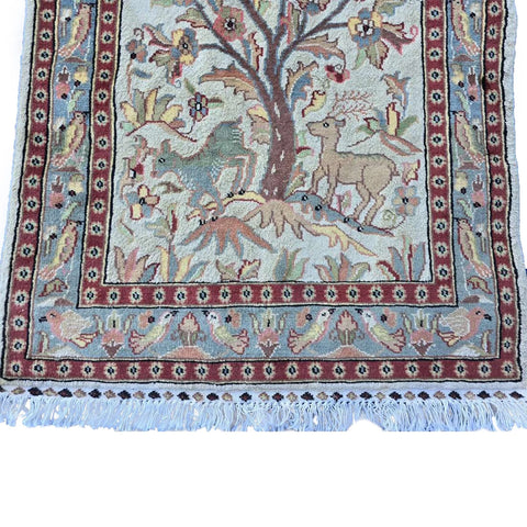Al Ahmedani Linen Tree of Life Deer Birds Rectangle Area Rug Wonderful Design Wool Silk Hand Knotted Home Decor Indoor Carpet (5.3 x 2.11)'