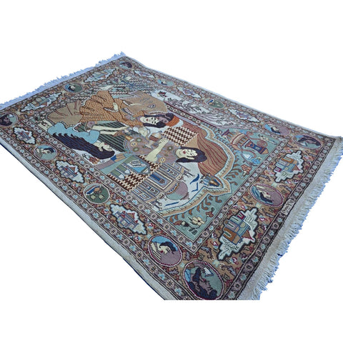 Al Ahmedani Linen Love Umre Khayam King Queen Love Story Hand Knotted Rectangle Area Rug Wonderful Design Home Decor Wool Silk Indoor Carpet (6.0 x 4.1)'