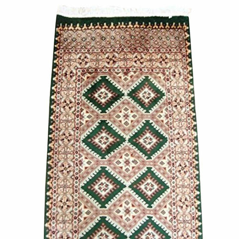 Awesome Dark Green Jaldar Hand Knotted Wool Silk Carpet Runner Rug (14.6 x 2.5)'
