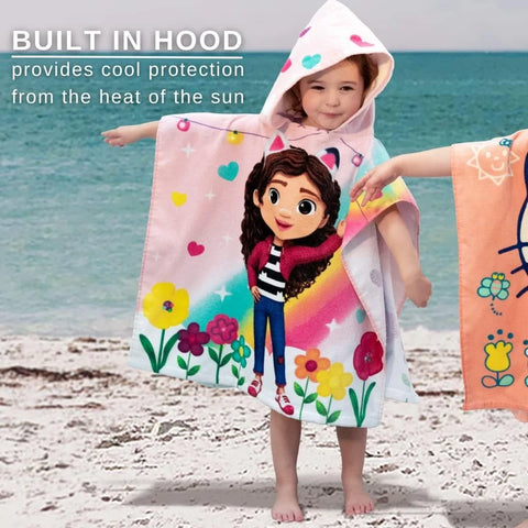 DreamWorks Gabby’s Dollhouse Kids Hooded Towel Poncho 24x22" Cotton Beach Pool