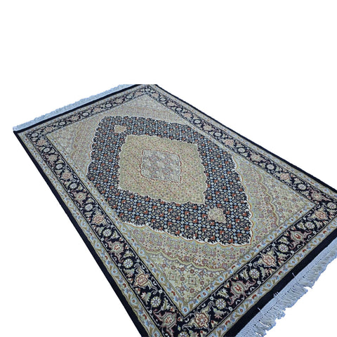 Al Ahmedani Linen Black Tabrez Mahi Double Knot Wool Rectangle Hand Knotted Area Rug Wonderful Design Home Decor Indoor Carpet (6.5 x 4.1)'