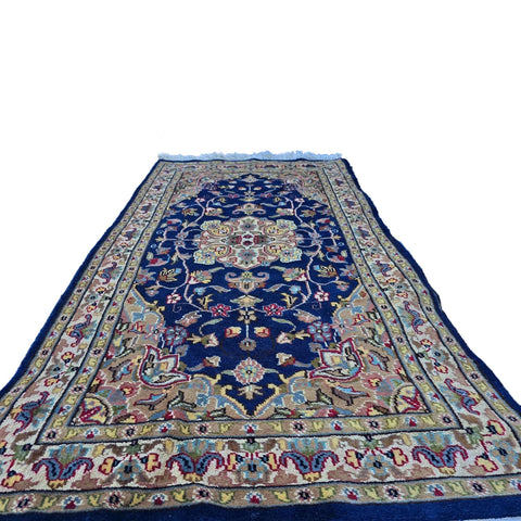 Exclusive Royal Blue Floral Oriental Area Rug Hand Knotted Wool Silk Carpet (5 X 3)'
