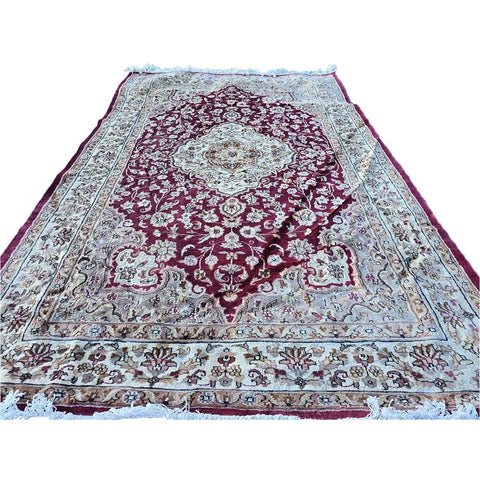Al Ahmedani Linen Red Floral Medallion Floral Rectangle Area Rug Wonderful Design Wool Silk Hand Knotted Home Decor Indoor Carpet (8.2 x 5.3)'