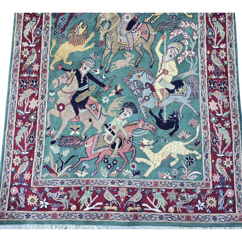 Al Ahmedani Linen Shikar Gah Lion King Deer Hunting Double Knot Rectangle Area Rug Wonderful Design Wool Silk Hand Knotted Home Decor Indoor Carpet (6.3 x 4)'