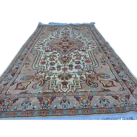 Al Ahmedani Linen Floral Medallion Rectangle Hand Knotted Area Rug Wonderful Design Home Decor Wool Silk Indoor Carpet (5.1 x 3.2)'