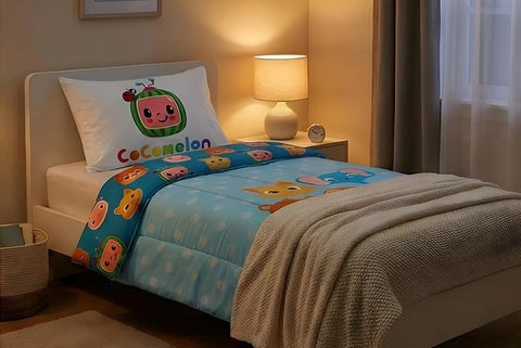 CocoMelon Cartoon Characters Soft Twin/Full Reversible Comforter Set for Kids