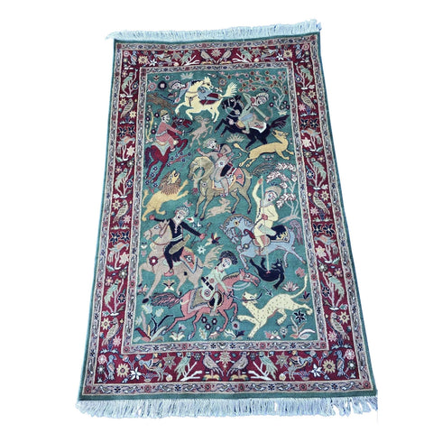 Al Ahmedani Linen Shikar Gah Lion King Deer Hunting Double Knot Rectangle Area Rug Wonderful Design Wool Silk Hand Knotted Home Decor Indoor Carpet (6.3 x 4)'