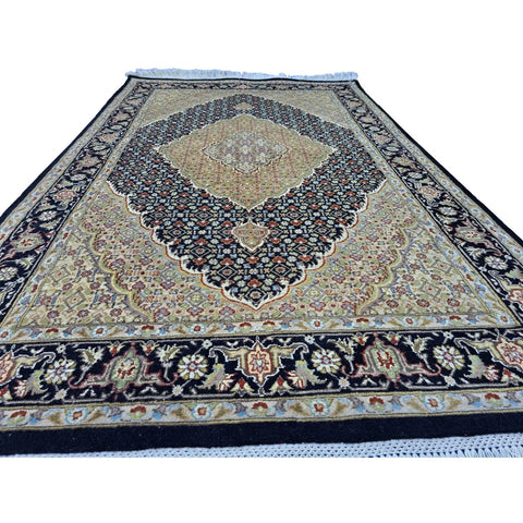 Al Ahmedani Linen Black Tabrez Mahi Double Knot Wool Rectangle Hand Knotted Area Rug Wonderful Design Home Decor Indoor Carpet (6.5 x 4.1)'