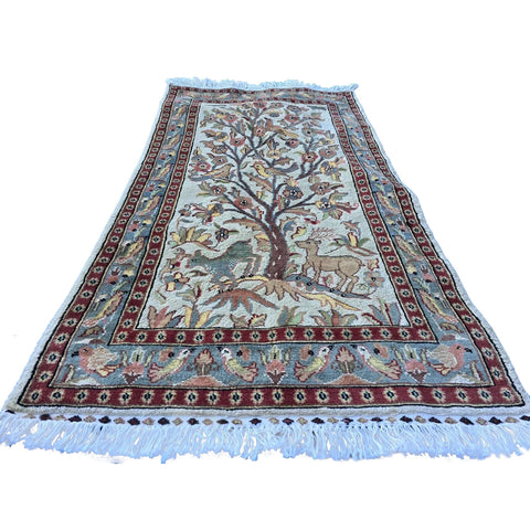 Al Ahmedani Linen Tree of Life Deer Birds Rectangle Area Rug Wonderful Design Wool Silk Hand Knotted Home Decor Indoor Carpet (5.3 x 2.11)'