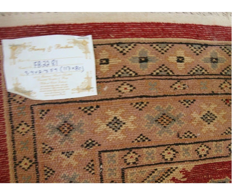 Exclusive Red Abstract Jaldar Flowers Area Rug Hand Knotted Wool Silk Carpet (4 x 2.6)'