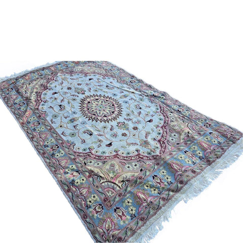 Al Ahmedani Linen Floral Medallion Rectangle Area Rug Wonderful Design Wool Silk Hand Knotted Home Decor Indoor Carpet (7.8 x 4.8)'