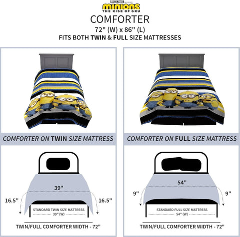 Minions The Rise of Gru (72 x 86)" Bedding Super Soft Microfiber Twin/Full Reversible Comforter for Kids