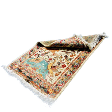 Al Ahmedani Linen Hunting Tree of Life Wonderful Design Rectangle Hand Knotted Area Rug Home Decor Wool Silk Indoor Carpet (3.4 x 2.1)'