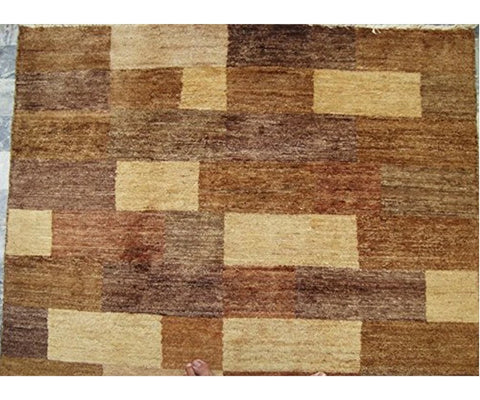 AHMEDANI Modern Afghan Gabbeh Mahal Vegetable Dyed Wool Carpet Hand Knotted Area Rug (6 x 4)'