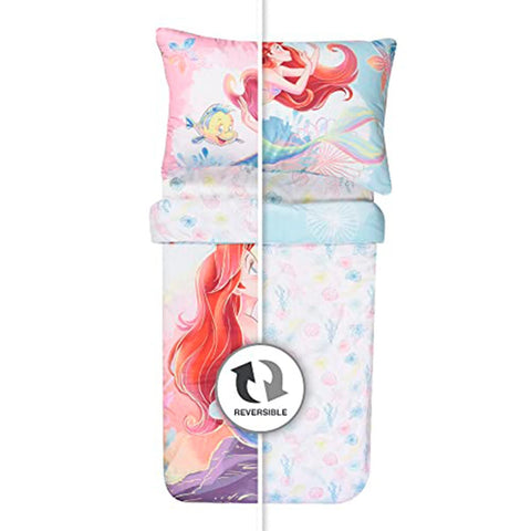 Little Mermaid 3 Piece Toddler Bedding Set Is A Dream Come True, Includes A Cozy Comforter, Fitted Sheet, And Pillowcase For The Perfect Night's Sleep For Kids