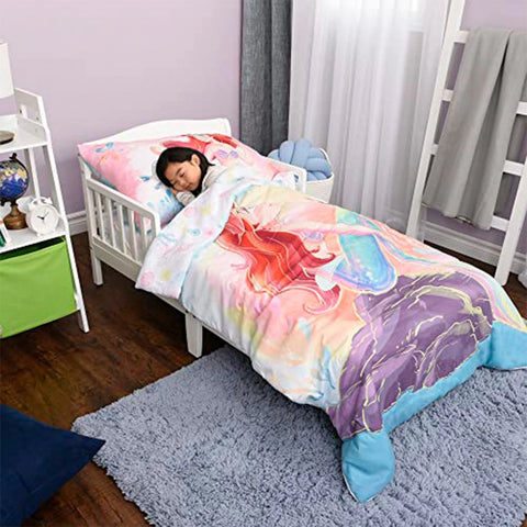 Little Mermaid 3 Piece Toddler Bedding Set Is A Dream Come True, Includes A Cozy Comforter, Fitted Sheet, And Pillowcase For The Perfect Night's Sleep For Kids