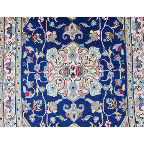 Exclusive Royal Blue Floral Oriental Area Rug Hand Knotted Wool Silk Carpet (5 X 3)'