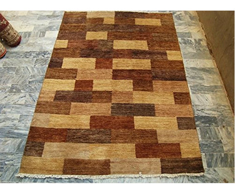 AHMEDANI Modern Afghan Gabbeh Mahal Vegetable Dyed Wool Carpet Hand Knotted Area Rug (6 x 4)'
