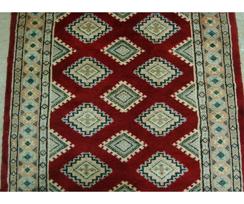 Exclusive Red Abstract Jaldar Flowers Area Rug Hand Knotted Wool Silk Carpet (4 x 2.6)'