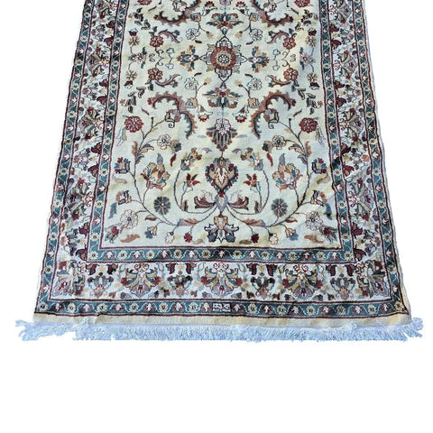 Al Ahmedani Linen Cream Floral Medallion Rectangle Area Rug Wonderful Design Wool Silk Hand Knotted Home Decor Indoor Carpet (6.3 x 3.11)'
