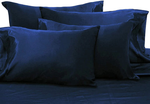 Ahmedani Linens Sexy Satin Sheet 6 Pcs Queen Bedding Set 1 Duvet Cover + 1 Fitted Sheet + 4 Pillow Cases Navy Queen