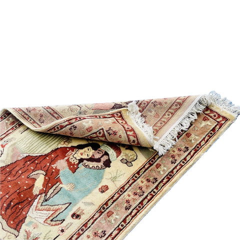 Exclusive Designed Umre Khayam Love New Rectangle Area Rug Wool Silk Hand Knotted Carpet (4 X 2)'