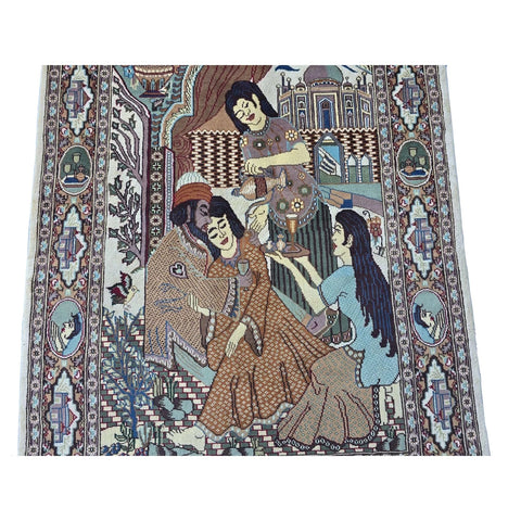 Al Ahmedani Linen Love Umre Khayam King Queen Love Story Hand Knotted Rectangle Area Rug Wonderful Design Home Decor Wool Silk Indoor Carpet (6.0 x 4.1)'